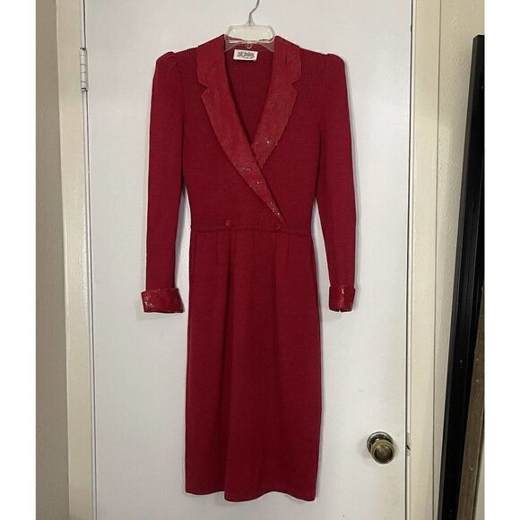 St. John Dresses & Skirts - Sold🎉 vintage ST. John long sleeve wool knit sequin trim vneck blazer red dress